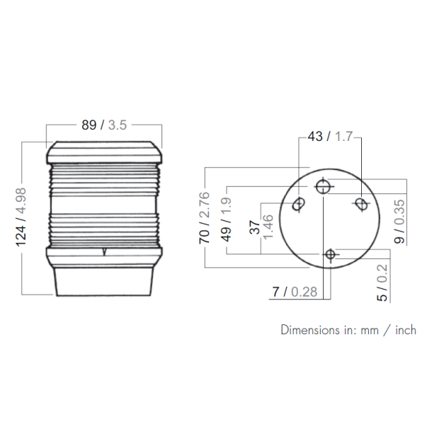 Aquasignal 40 med fod 360gr 12V Grn