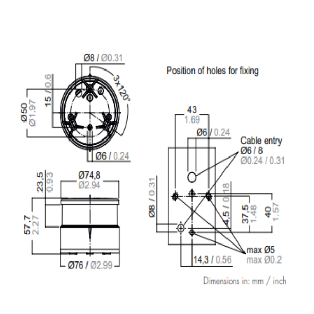 Aquasignal 34 360/RD Sort 12/24V