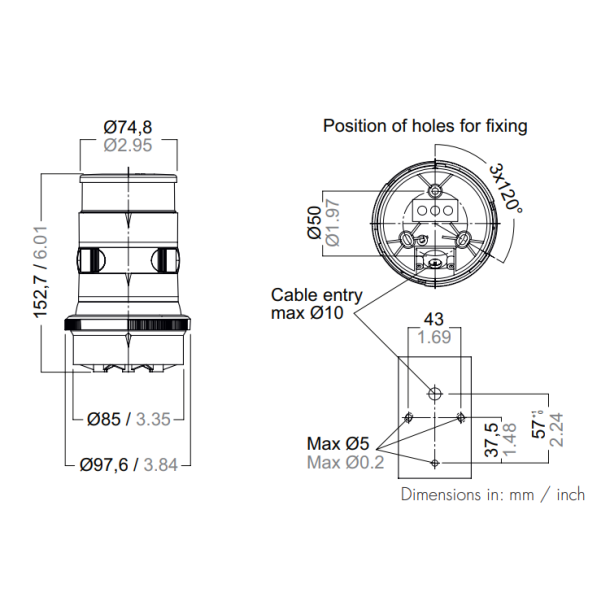 Aquasignal 34 anker/3farvet Hvid 12/24